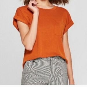 MARLED BURNT ORANGE ROLLED CAP SLEEVE TOP